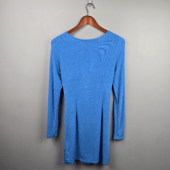 LIONESS Long Sleeve Montana Mini Dress Open Back Blue Womens Size L - Picture 3 of 14